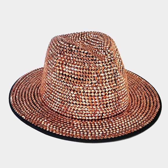 Rose Gold Rhinestone Bling Studded Panama Hat - Picture 1 of 2